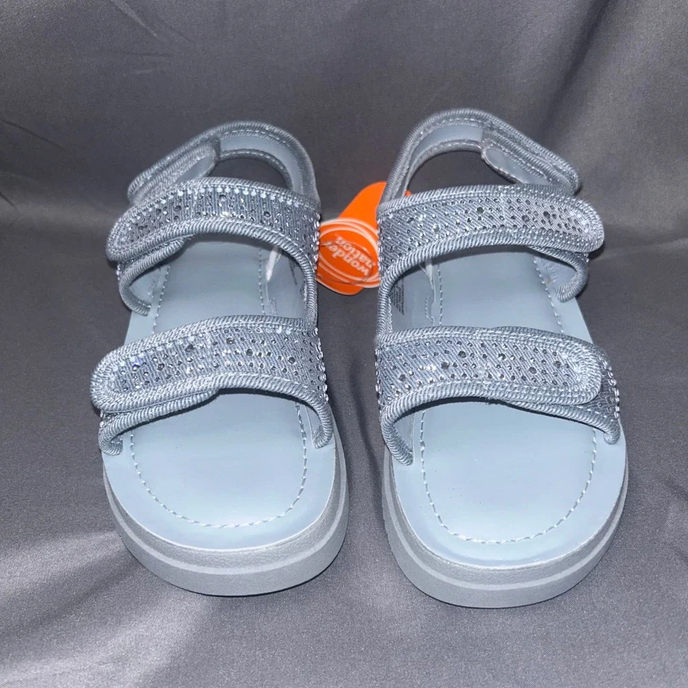 Wonder Nation Rhinestone Platform Sandals Light Blue Girls Size 2 NEW
